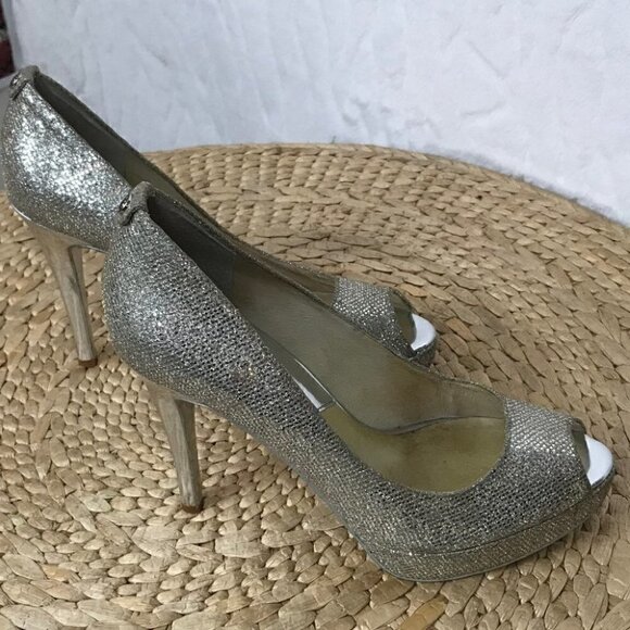 Michael Michael Kors Sparkling Silver Platform Slip On Pumps Size 8 - Picture 3 of 9
